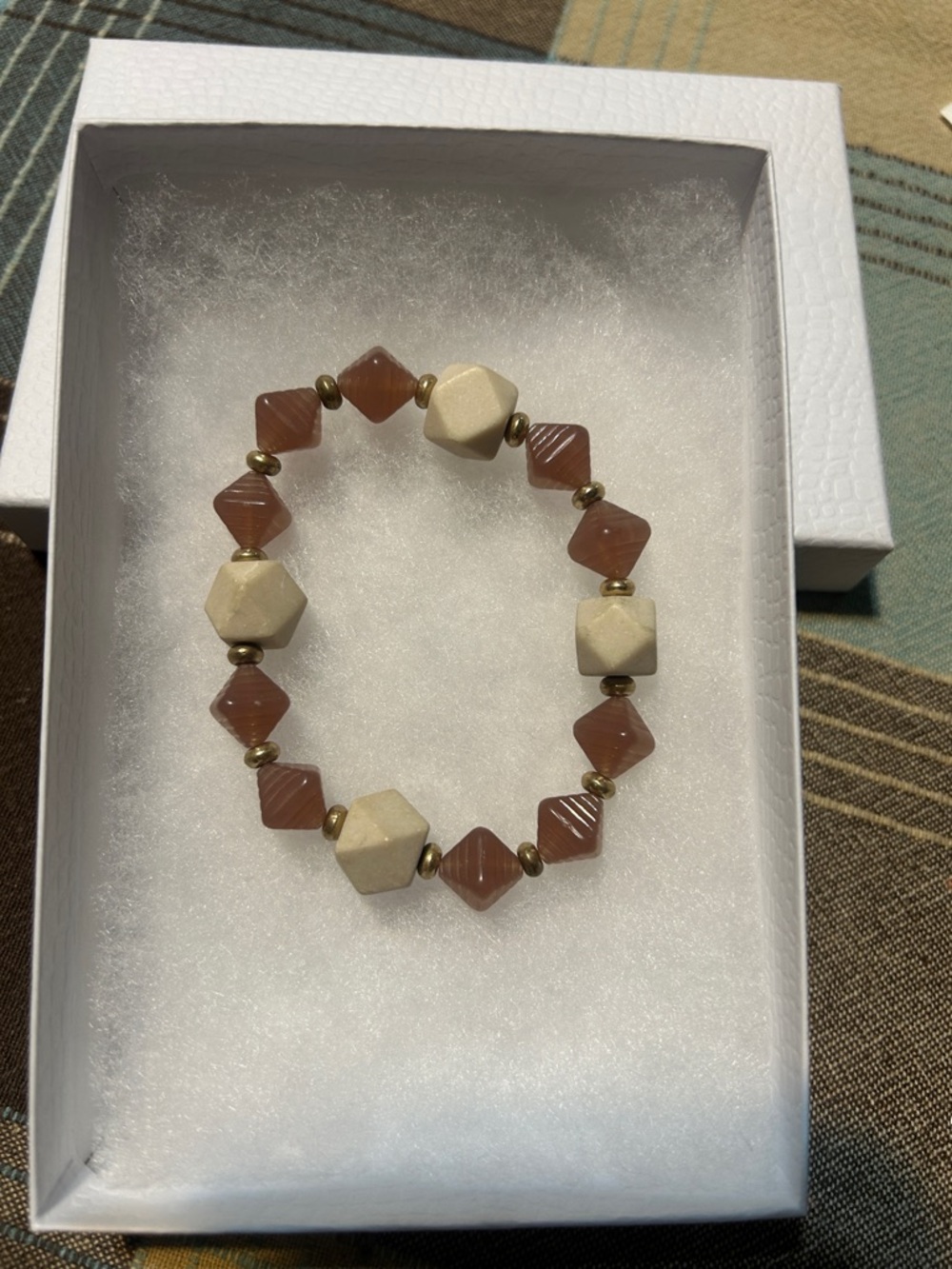 Cream and Mauve Geometric Bead Stretch Bracelet - Women's Jewelry